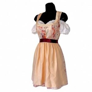 Small Dirndl Dress German Austrian Oktoberfest Party Lace Floral Peach Pink Red